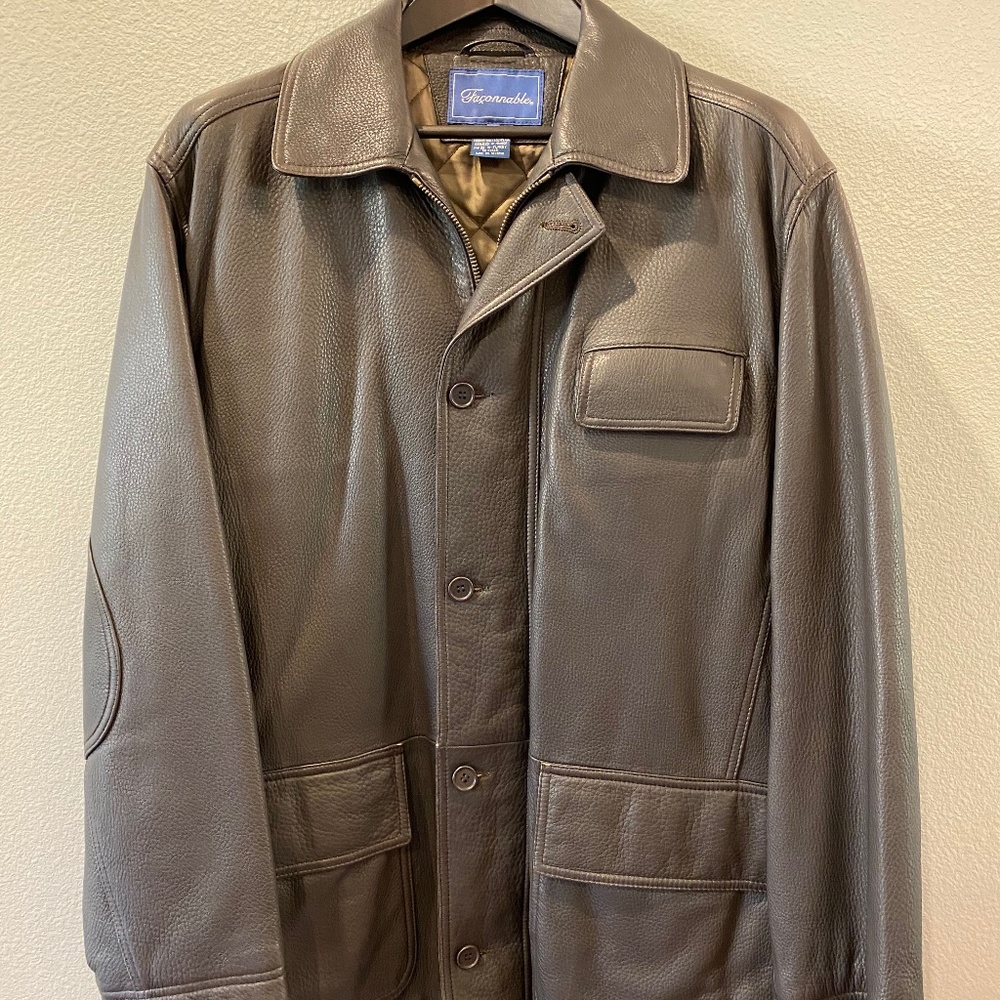 MEN'S FACONNABLE BROWN LEATHER CAR COAT